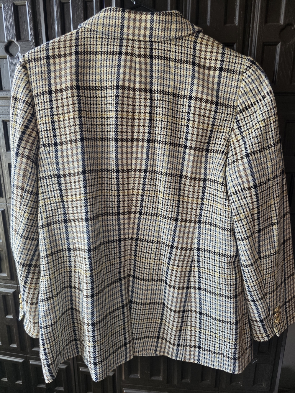Talbots Plaid Double-Breasted Blazer in Cream, Navy & Brown Size 14 Vintage Y2K - Picture 6 of 9